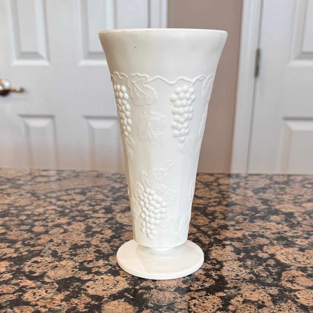 White Embossed Vase with Grape Design